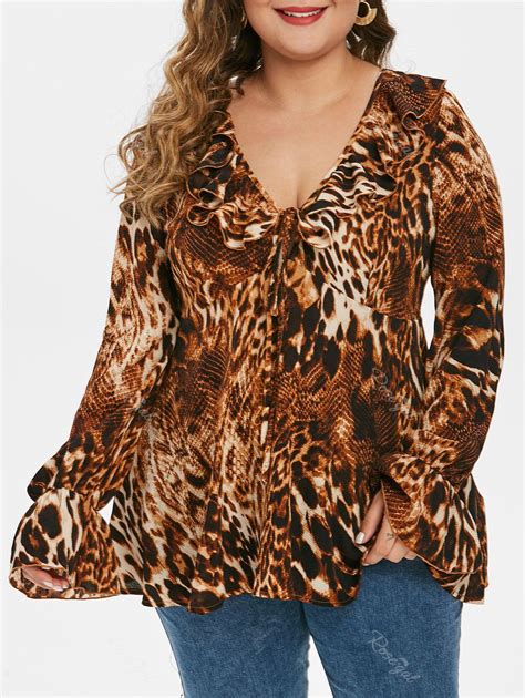 size ruffle leopard print blouse   rosegal