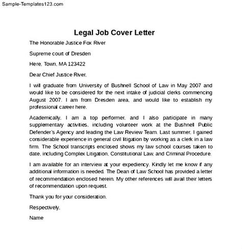 sample cover letter  legal job application