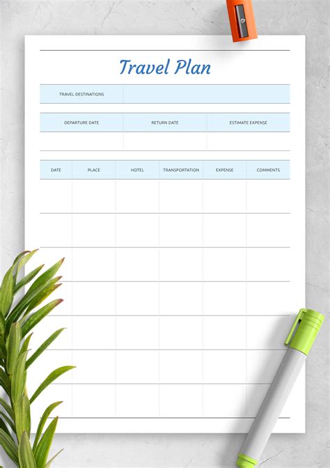 printable travel plan template
