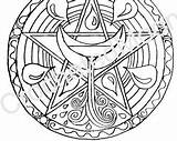 Coloring Witch Adults Pentacle Wiccan Mandala Pagan Magick sketch template