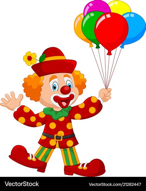 adorable clown holding colorful balloon isolated