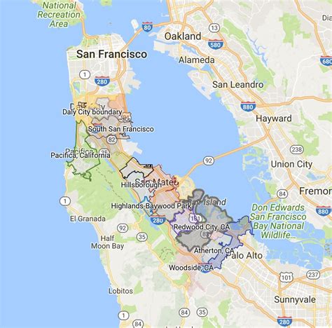 bay area city boundary map map  bay area city boundary california