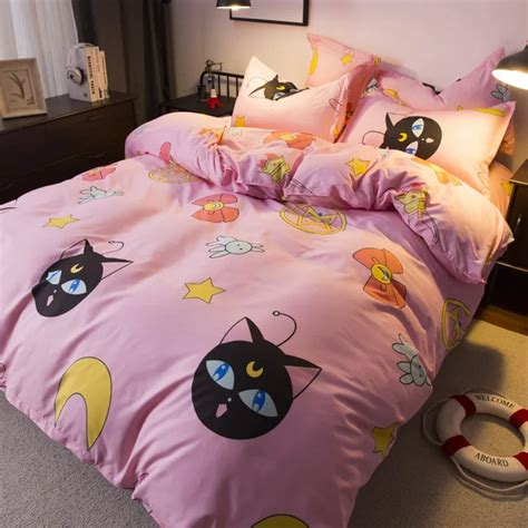 home textile lovely cat printed pcs bedding set bed cover bed sheet