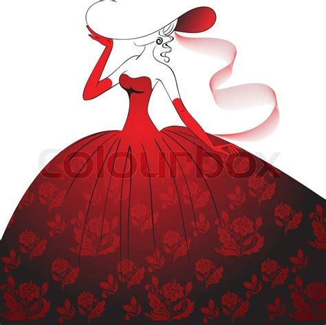 Lady in red evening dress   Stock Vector   Colourbox