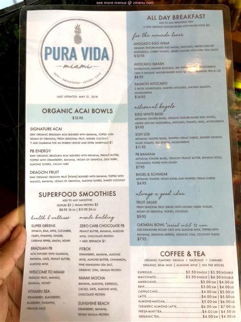 menu  pura vida restaurant miami beach florida  zmenu