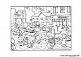 Coloring City Pages Crowded Printable Print sketch template