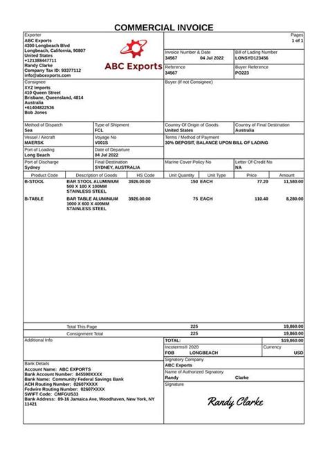 sample commercial invoice