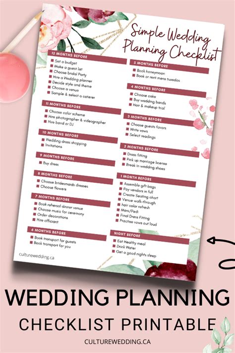 simple wedding checklist printable  page culture weddings printable store