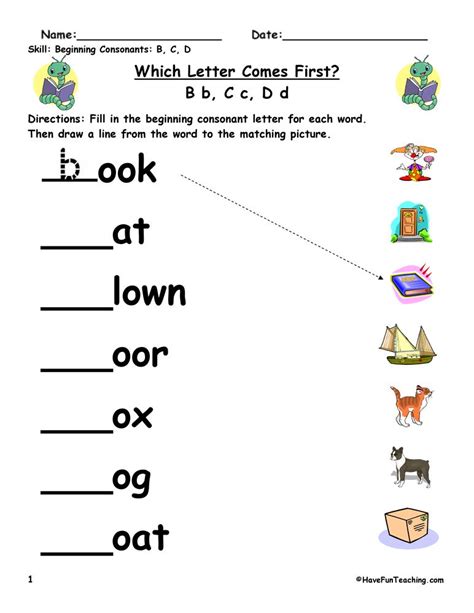 teach child   read beginning consonant sounds worksheets