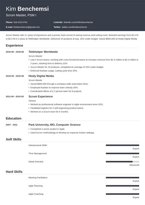 scrum master resume  template influx   job resume