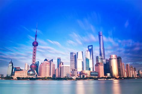 shanghai skyline  blue sky  stock photo