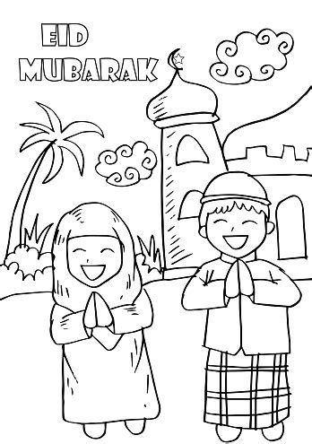 eid mubarak  happy kidscoloring greeting card stock illustration