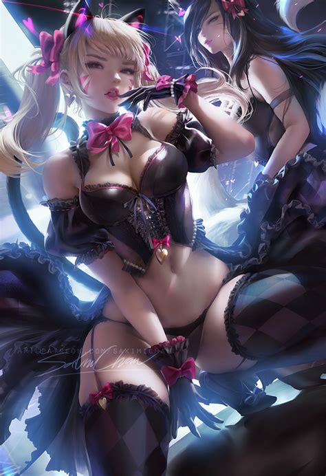 rule 34 2girls ahri alternate costume asian black cat d va breasts