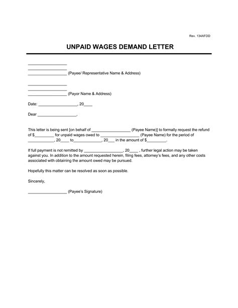 unpaid wages demand letter template  word