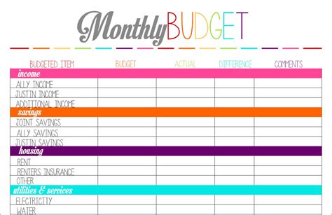 printable spreadsheet  monthly bills db excelcom