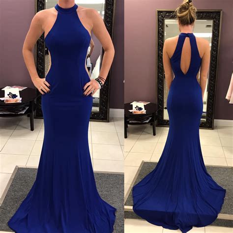 halter high neck royal blue prom dress mermaid dresses