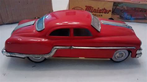 vintage minister delux  red pontiac tin metal friction toy car  box antique price