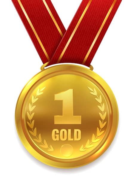 premium vector  place trophy golden medal  red ribbon
