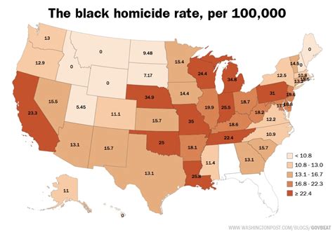 map  black homicide rate    state  washington post