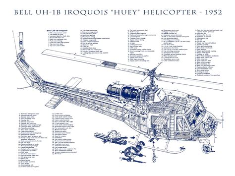 bell uh  iroquois military helicopter engineering drawing
