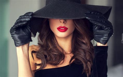 Wallpaper Model Brunette Glamour Red Lipstick Black Gloves Long