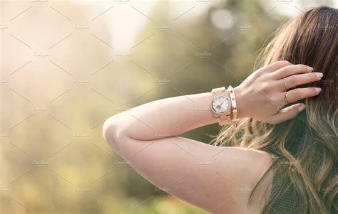 woman enjoying the sunshine high quality people images ~ creative market