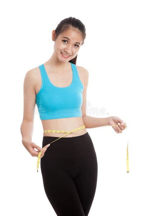 Beautiful Asian Healthy Girl Measuring Her Waist Stock Image Image Of