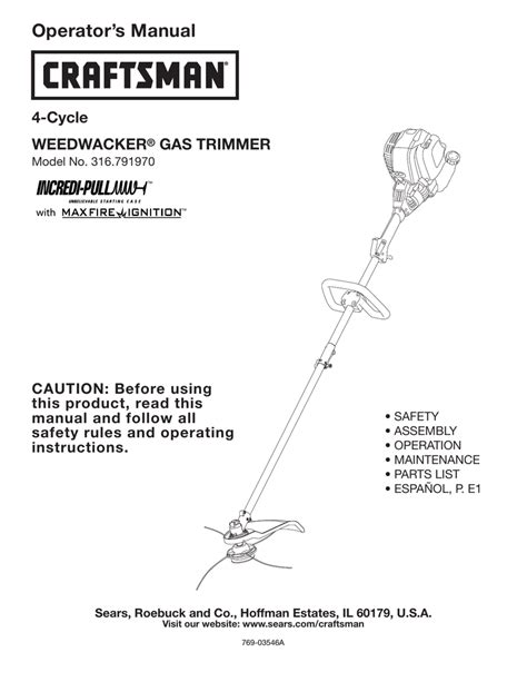 craftsman weedwacker incredipull  user manual manualzz