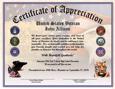 printable military certificate  appreciation template