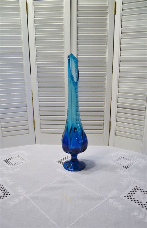 Reserved Vintage Swung Glass Vase Turquoise Blue Tall Stretch Etsy