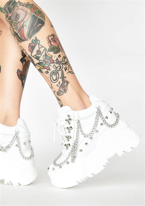 chain studded chunky platform sneakers white dolls kill