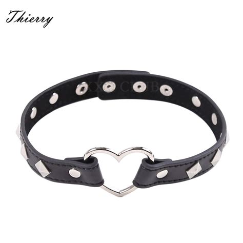 thierry sex bondage collars with heart ring fetish slave necklace sex