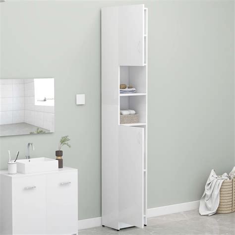 cm white high gloss tall bathroom cabinet storage furniture unit