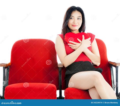 Attractive Asian Girl 20s At The Theatre Isolate White Background Stock