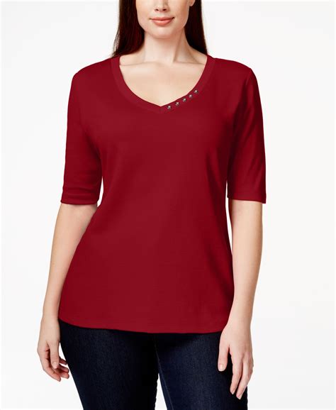 Karen Scott Plus Size Elbow Sleeve V Neck Top Only At Macys Tops