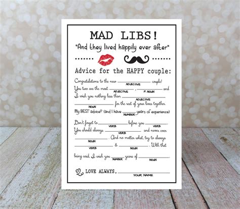 wedding mad libs diy printable file marriage advice funny etsy