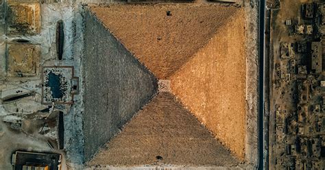 drone images show geometry  gizas pyramids   high