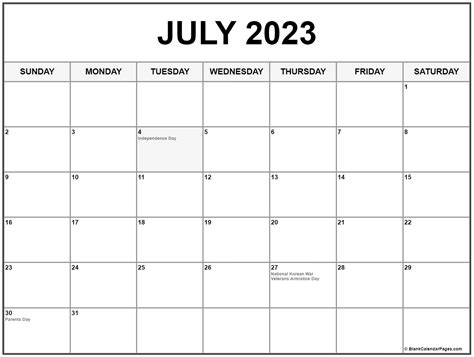 printable july  calendars july  calendar