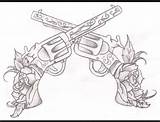 Badass Pistol Revolver Chicano Tatoo sketch template