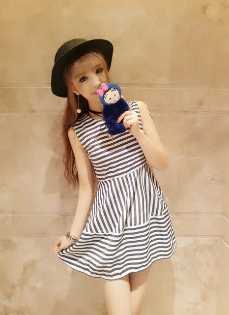 Japanese Style 2017 Summer Girls Mini Casual Dress Sweet Strip Vestidos