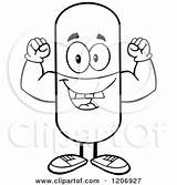 Pill Mascot Happy Flexing Clipart Royalty Toon Hit Cartoon Vector Aid Running Kit First sketch template