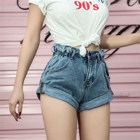 Sexy High Waist Denim Shorts Summer Rolled Hem Jean Shorts Women Casual