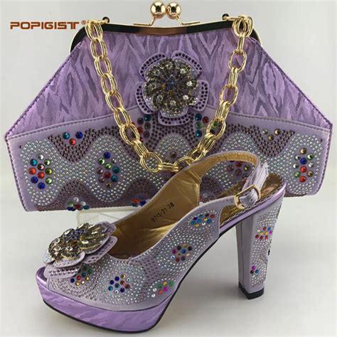 Top Selling Lilac Color African Shoes And Bag Set Women Shoe And Bag