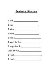 english worksheets sentence starters