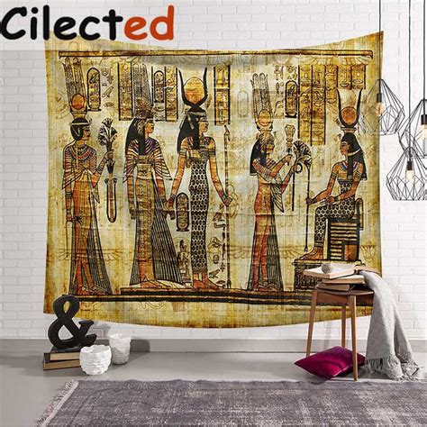 Cilected Ancient Egypt Printed Mandala Tapestry Gold