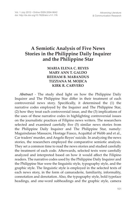 semiotic analysis   news stories   philippine daily