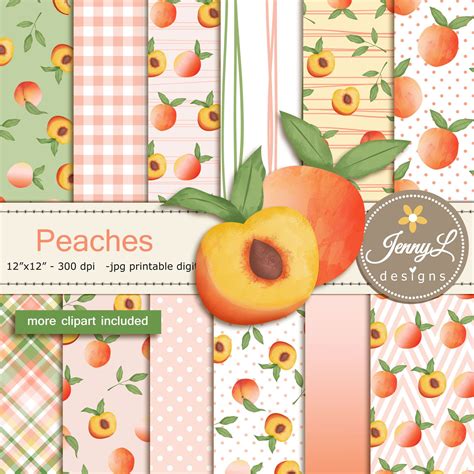summer peaches digital papers  peach fruit clipart set  etsy