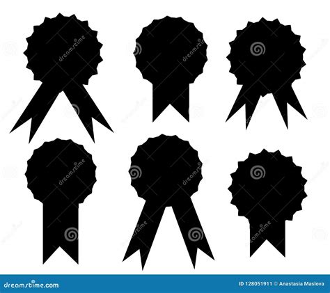black silhouette set  golden award badges ribbons stock illustration