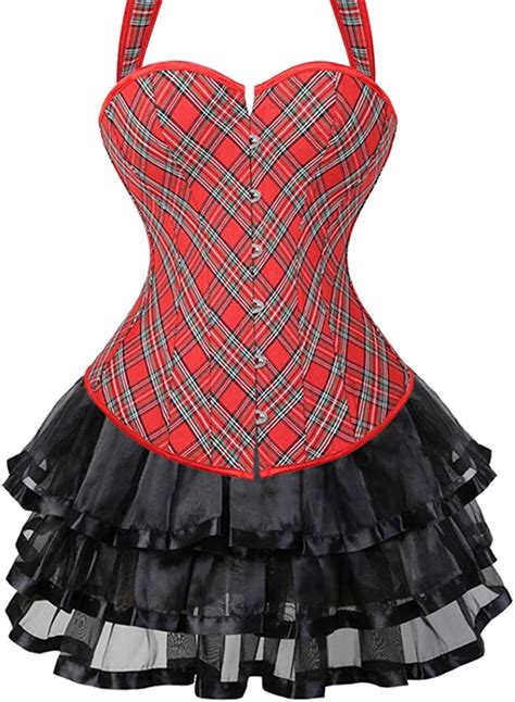 f ttmstte women sexy vintage halter neck red plaid corset top with