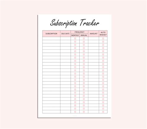 subscription tracker template excel